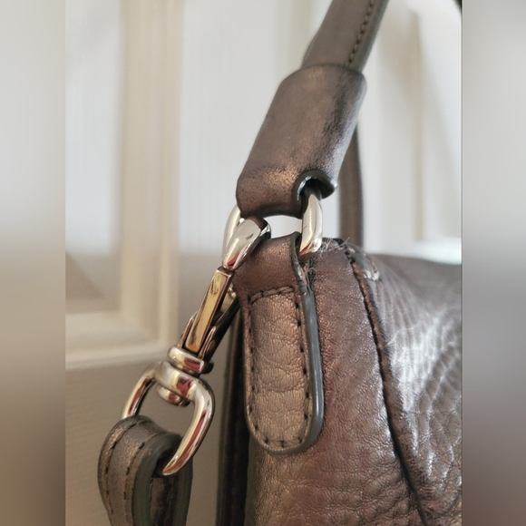 Cole Haan Metallic Gunmetal Pebbled Leather Shoulder Bag/ crossbody - Picture 11 of 16